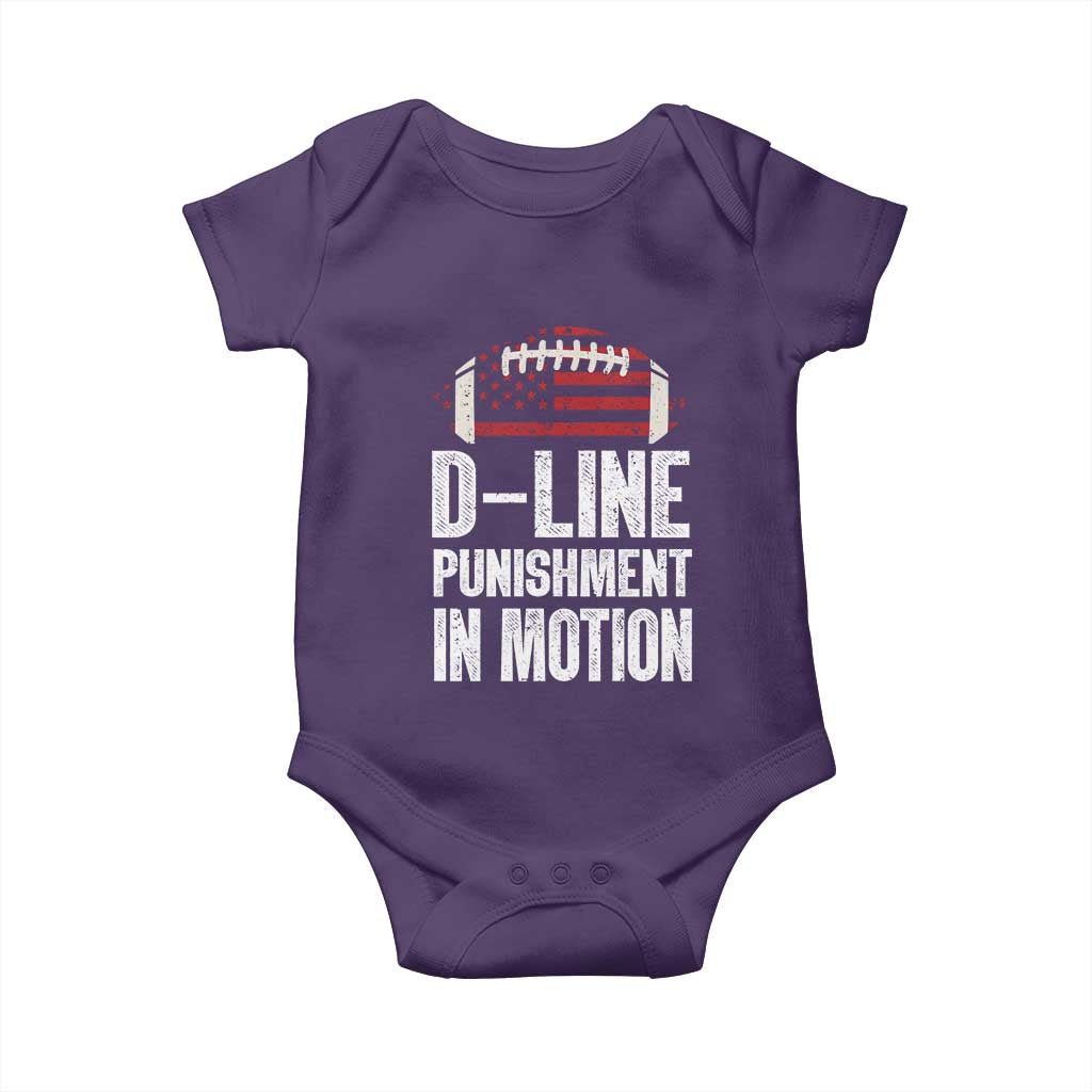 Football Defensive Lineman Baby Onesie D Line Punishment In Motion American Flag - Wonder Print Shop