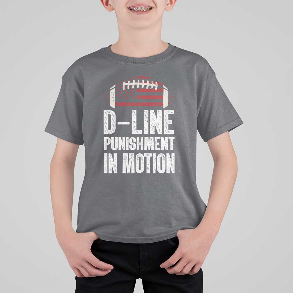 Football Defensive Lineman T Shirt For Kid D Line Punishment In Motion American Flag - Wonder Print Shop