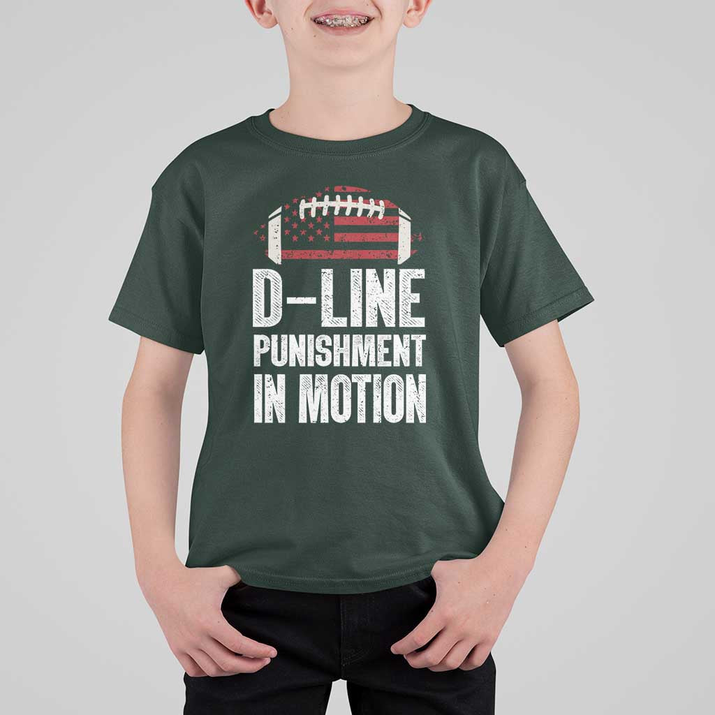 Football Defensive Lineman T Shirt For Kid D Line Punishment In Motion American Flag - Wonder Print Shop