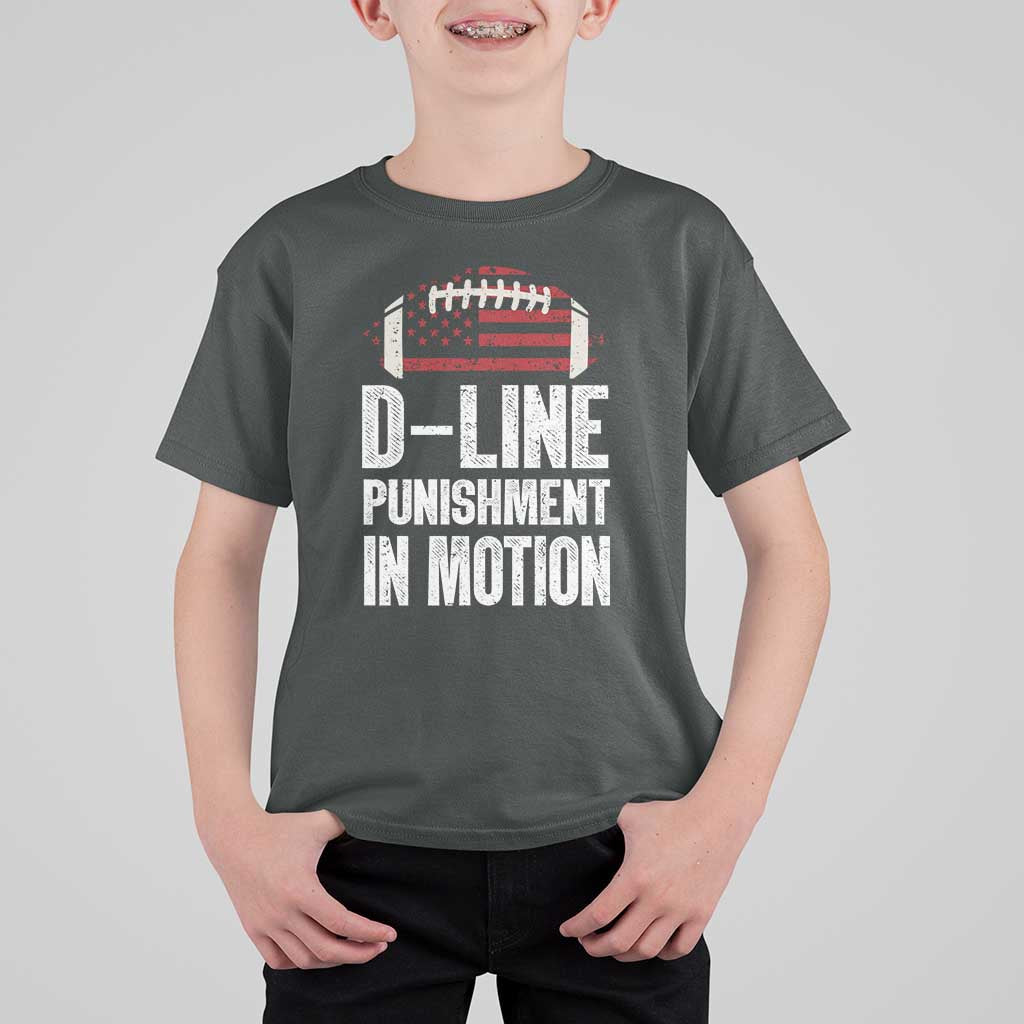 Football Defensive Lineman T Shirt For Kid D Line Punishment In Motion American Flag - Wonder Print Shop