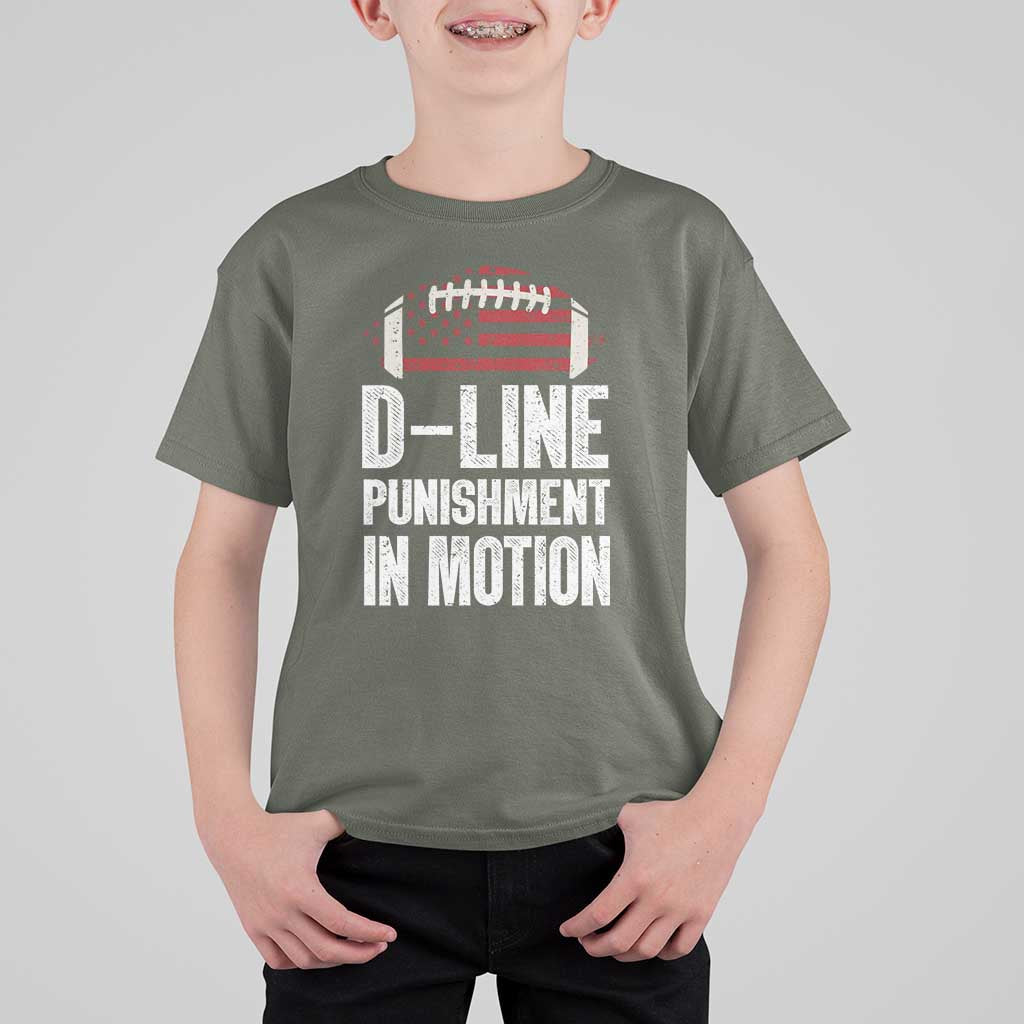 Football Defensive Lineman T Shirt For Kid D Line Punishment In Motion American Flag - Wonder Print Shop