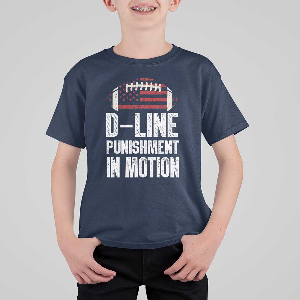 Football Defensive Lineman T Shirt For Kid D Line Punishment In Motion American Flag - Wonder Print Shop