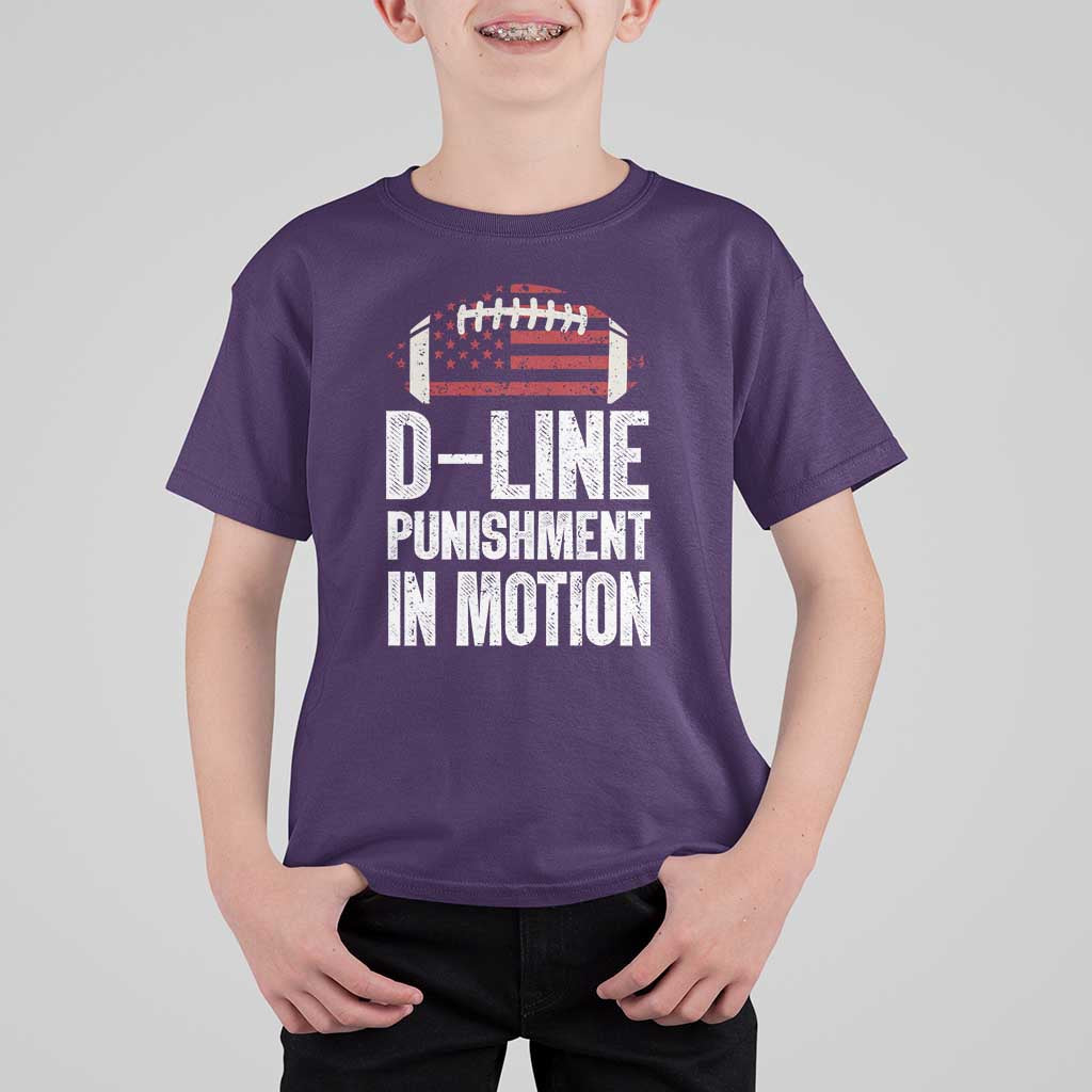 Football Defensive Lineman T Shirt For Kid D Line Punishment In Motion American Flag - Wonder Print Shop