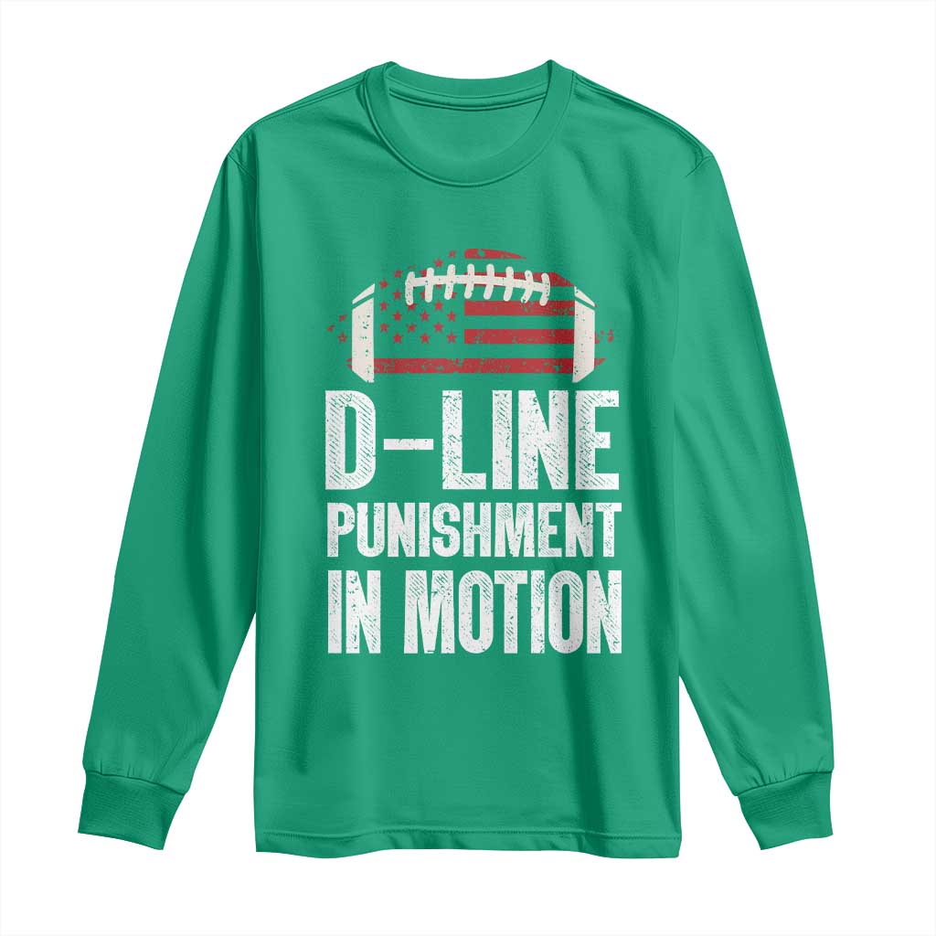 Football Defensive Lineman Long Sleeve Shirt D Line Punishment In Motion American Flag - Wonder Print Shop