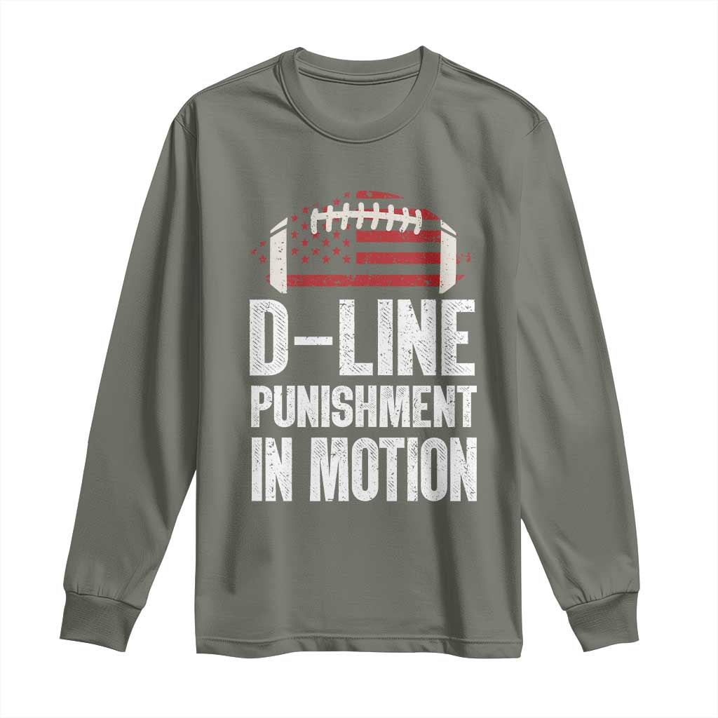 Football Defensive Lineman Long Sleeve Shirt D Line Punishment In Motion American Flag - Wonder Print Shop