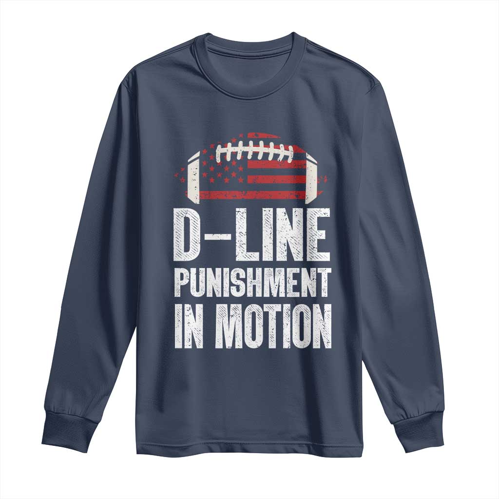 Football Defensive Lineman Long Sleeve Shirt D Line Punishment In Motion American Flag - Wonder Print Shop
