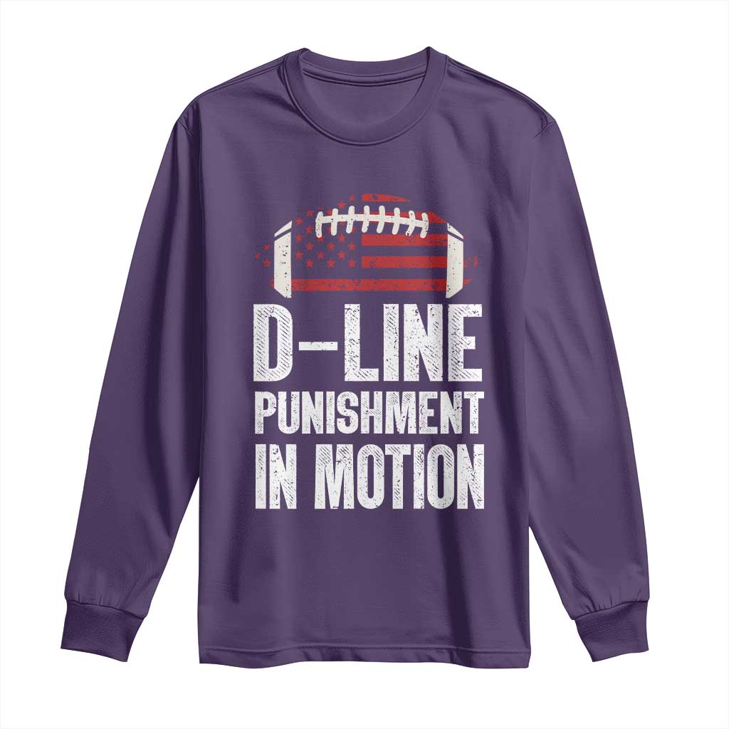 Football Defensive Lineman Long Sleeve Shirt D Line Punishment In Motion American Flag - Wonder Print Shop