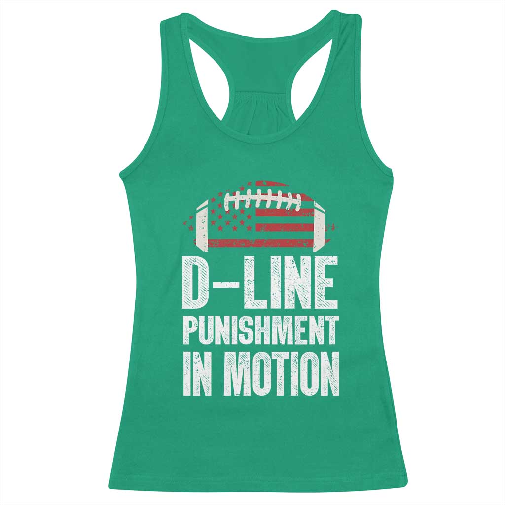Football Defensive Lineman Racerback Tank Top D Line Punishment In Motion American Flag - Wonder Print Shop
