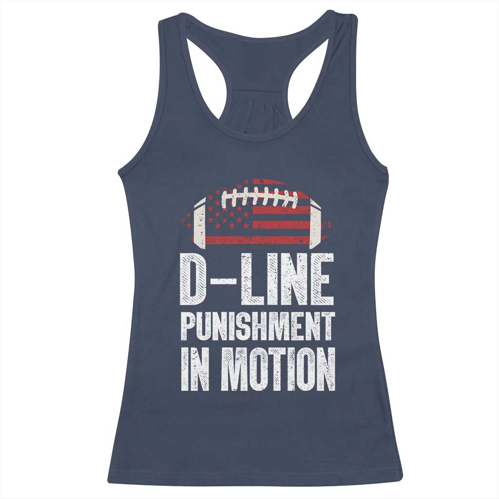 Football Defensive Lineman Racerback Tank Top D Line Punishment In Motion American Flag - Wonder Print Shop