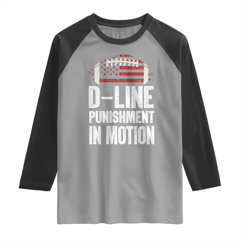 Football Defensive Lineman Raglan Shirt D Line Punishment In Motion American Flag - Wonder Print Shop