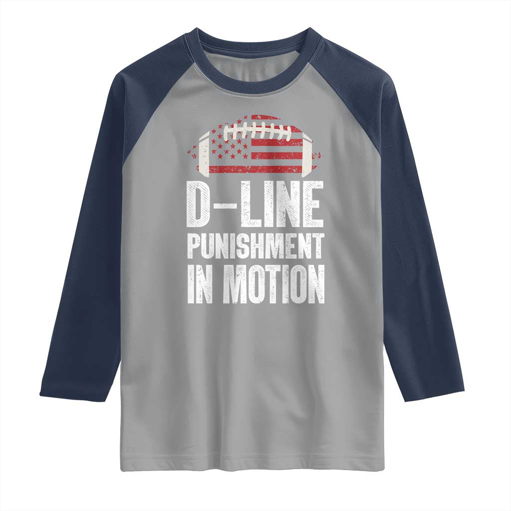 Football Defensive Lineman Raglan Shirt D Line Punishment In Motion American Flag - Wonder Print Shop