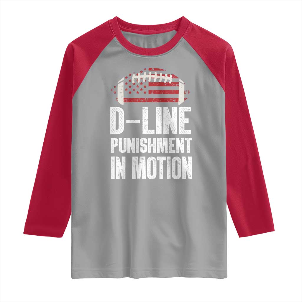 Football Defensive Lineman Raglan Shirt D Line Punishment In Motion American Flag - Wonder Print Shop
