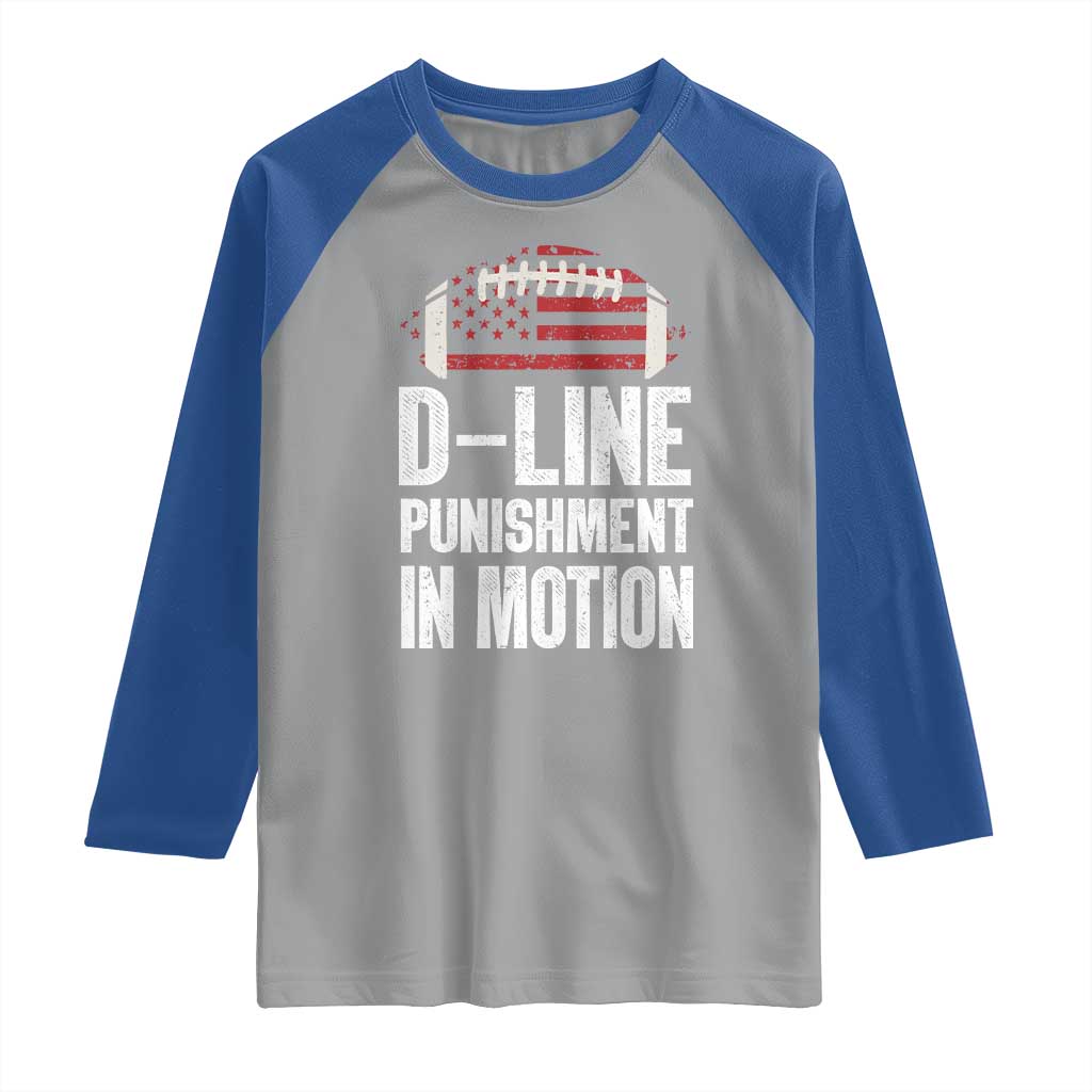 Football Defensive Lineman Raglan Shirt D Line Punishment In Motion American Flag - Wonder Print Shop