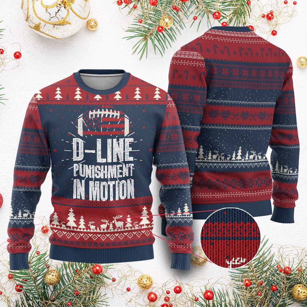 Football Defensive Lineman Knitted Sweatshirt D Line Punishment In Motion American Flag - Wonder Print Shop