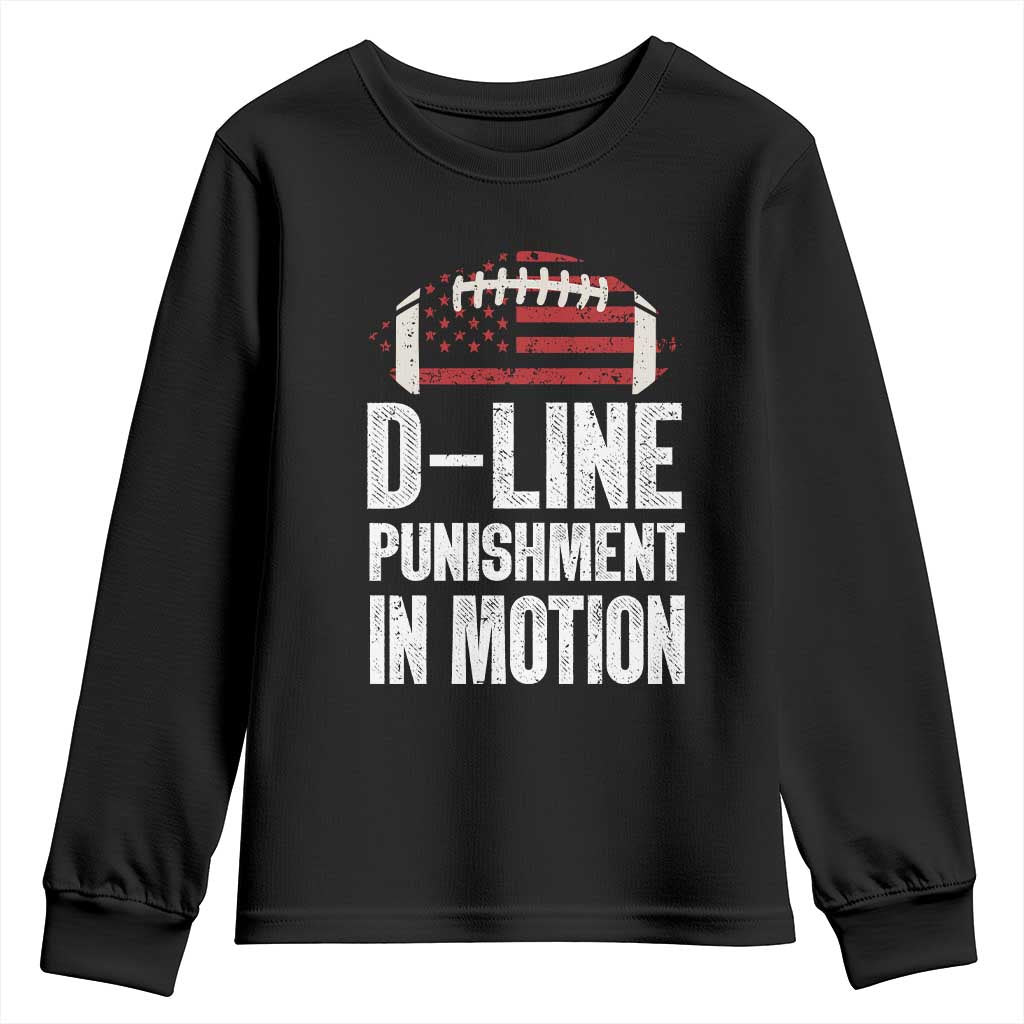 Football Defensive Lineman Youth Sweatshirt D Line Punishment In Motion American Flag - Wonder Print Shop