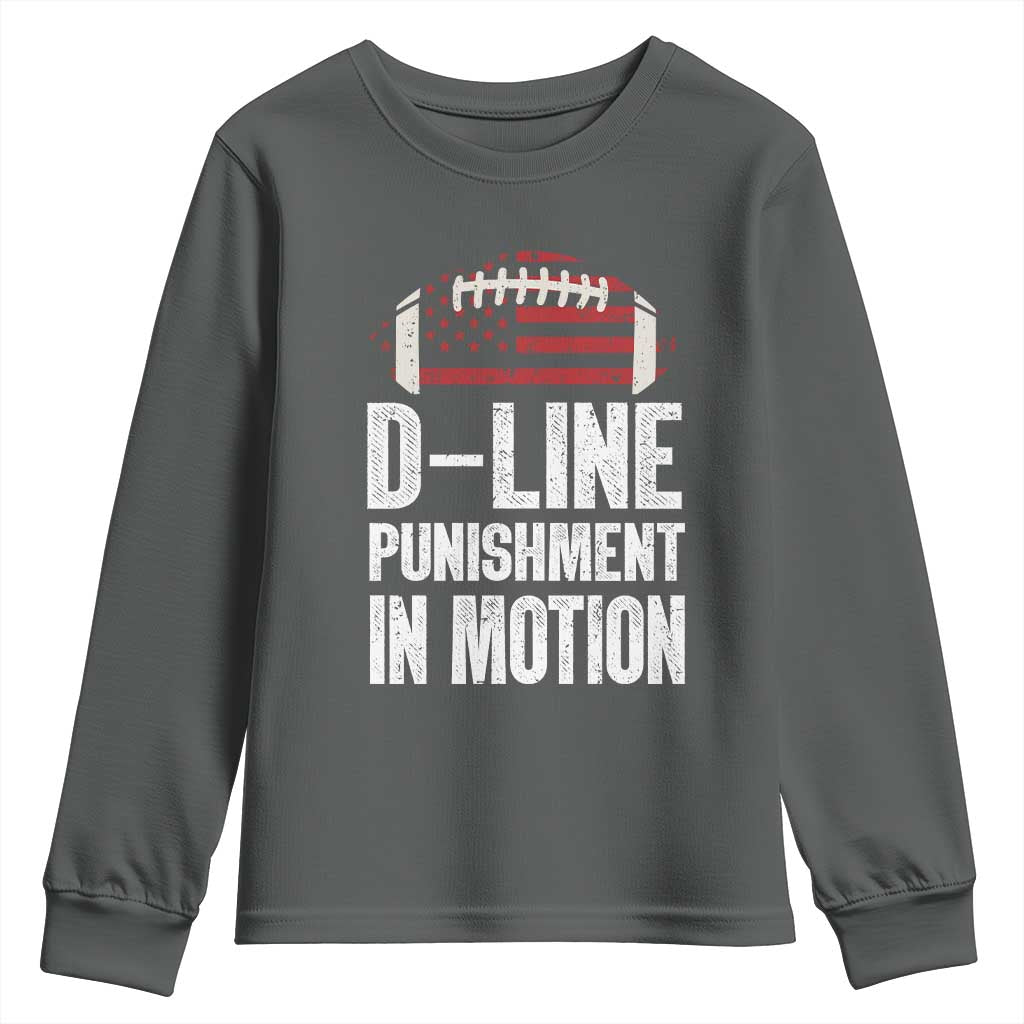Football Defensive Lineman Youth Sweatshirt D Line Punishment In Motion American Flag - Wonder Print Shop