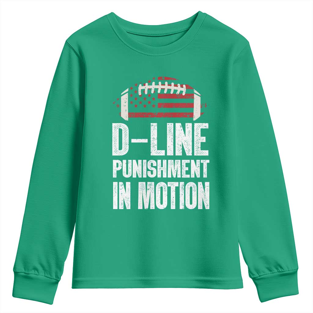 Football Defensive Lineman Youth Sweatshirt D Line Punishment In Motion American Flag - Wonder Print Shop