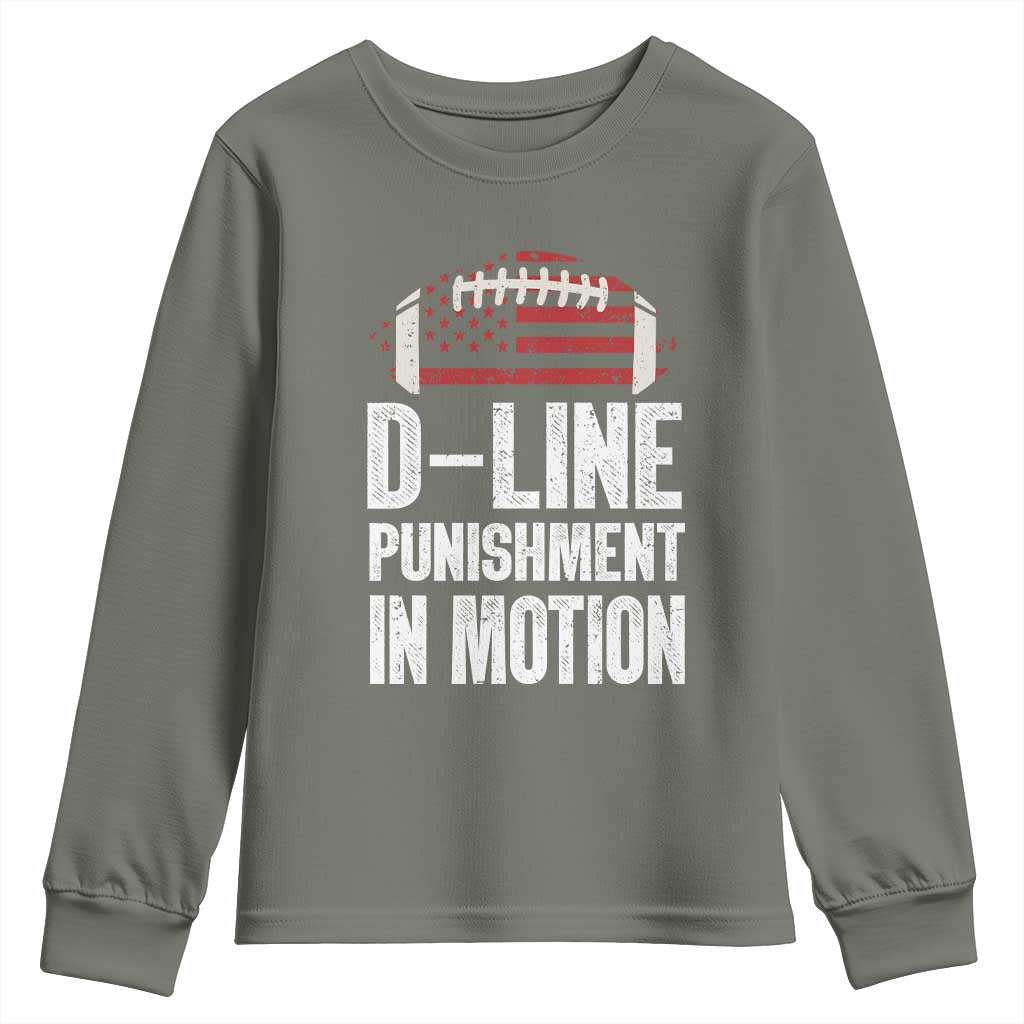 Football Defensive Lineman Youth Sweatshirt D Line Punishment In Motion American Flag - Wonder Print Shop