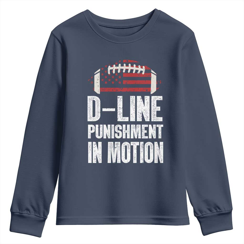 Football Defensive Lineman Youth Sweatshirt D Line Punishment In Motion American Flag - Wonder Print Shop