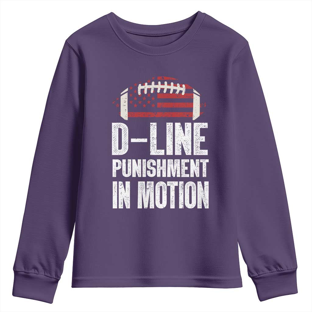 Football Defensive Lineman Youth Sweatshirt D Line Punishment In Motion American Flag - Wonder Print Shop
