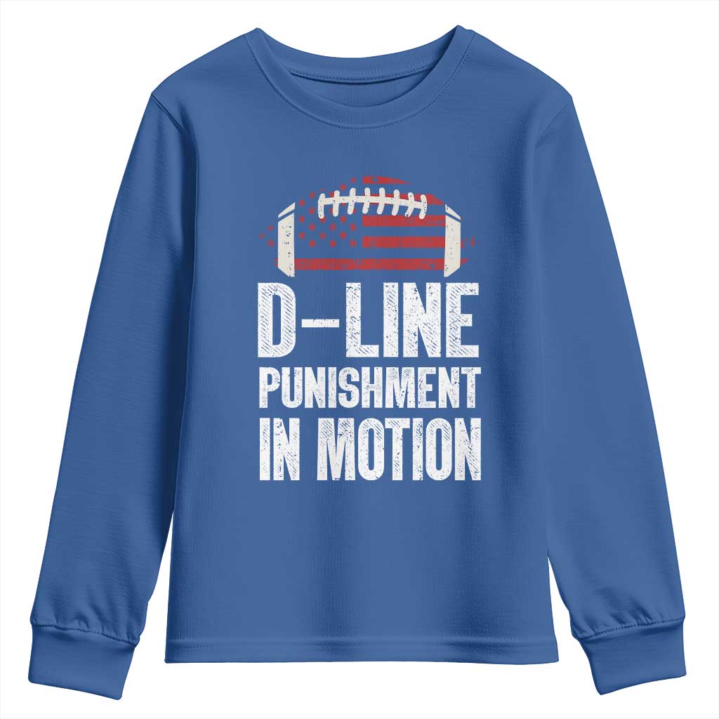 Football Defensive Lineman Youth Sweatshirt D Line Punishment In Motion American Flag - Wonder Print Shop