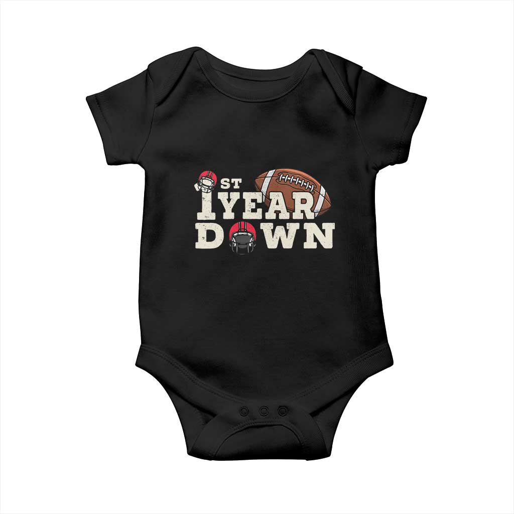 1st Year Down Football Baby Onesie Touchdown One First Birthday Infant Baby Boy - Wonder Print Shop
