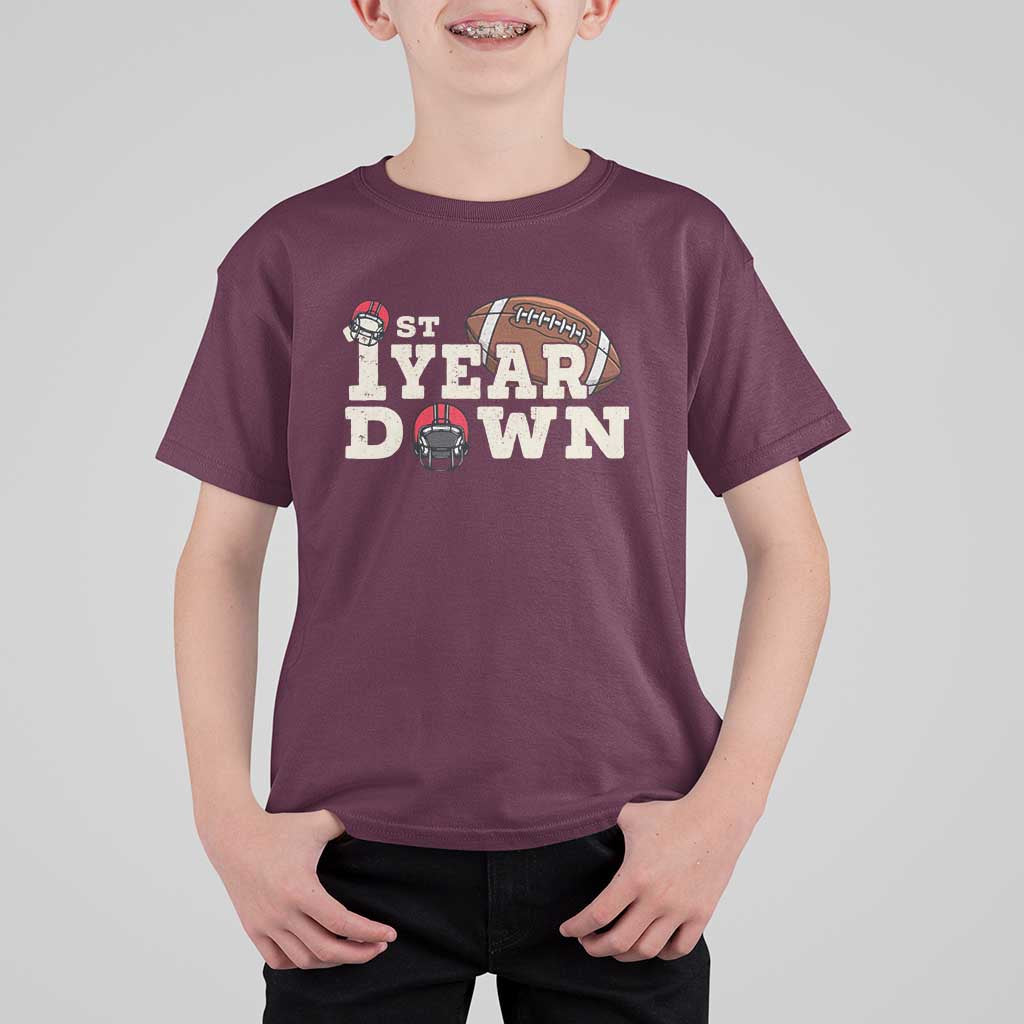 1st Year Down Football T Shirt For Kid Touchdown One First Birthday Infant Baby Boy - Wonder Print Shop