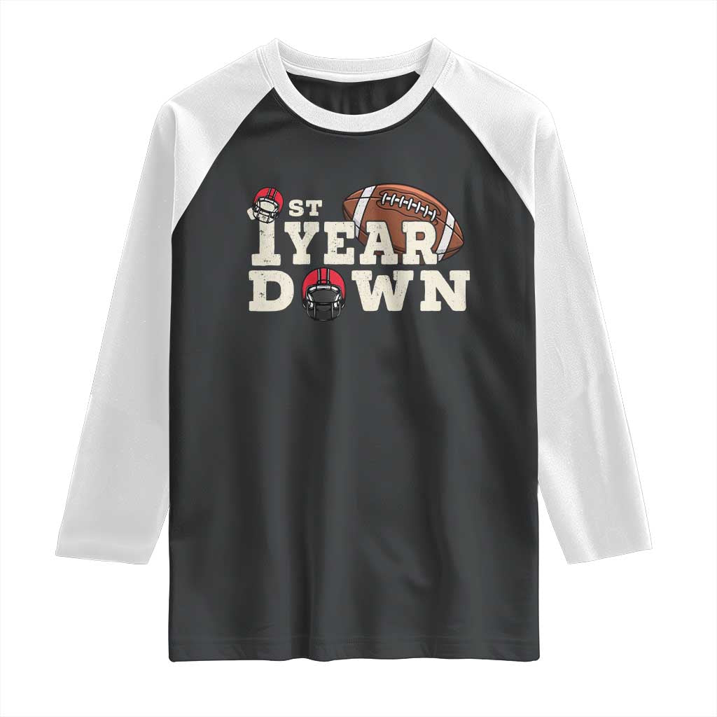 1st Year Down Football Raglan Shirt Touchdown One First Birthday Infant Baby Boy - Wonder Print Shop
