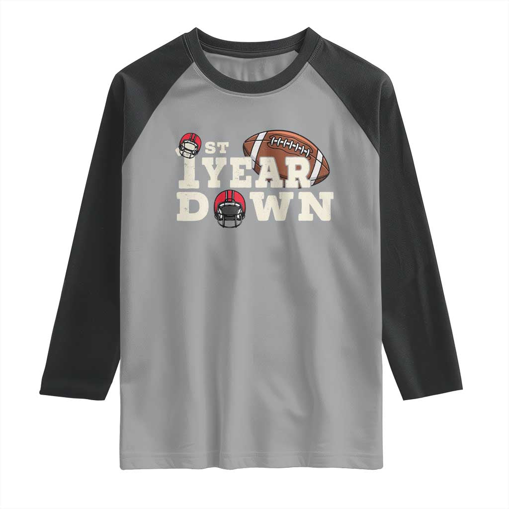 1st Year Down Football Raglan Shirt Touchdown One First Birthday Infant Baby Boy - Wonder Print Shop