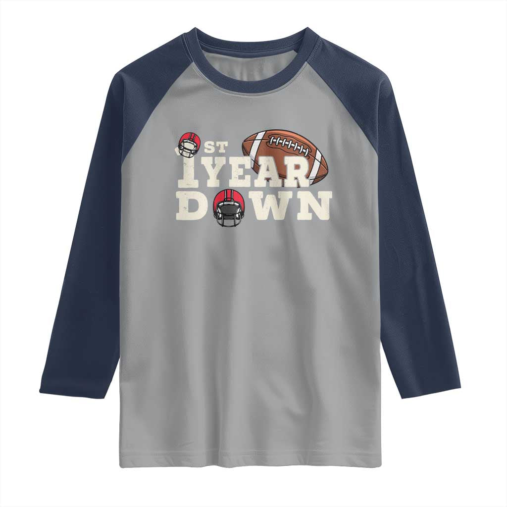 1st Year Down Football Raglan Shirt Touchdown One First Birthday Infant Baby Boy - Wonder Print Shop