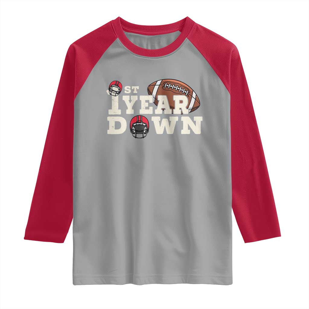 1st Year Down Football Raglan Shirt Touchdown One First Birthday Infant Baby Boy - Wonder Print Shop