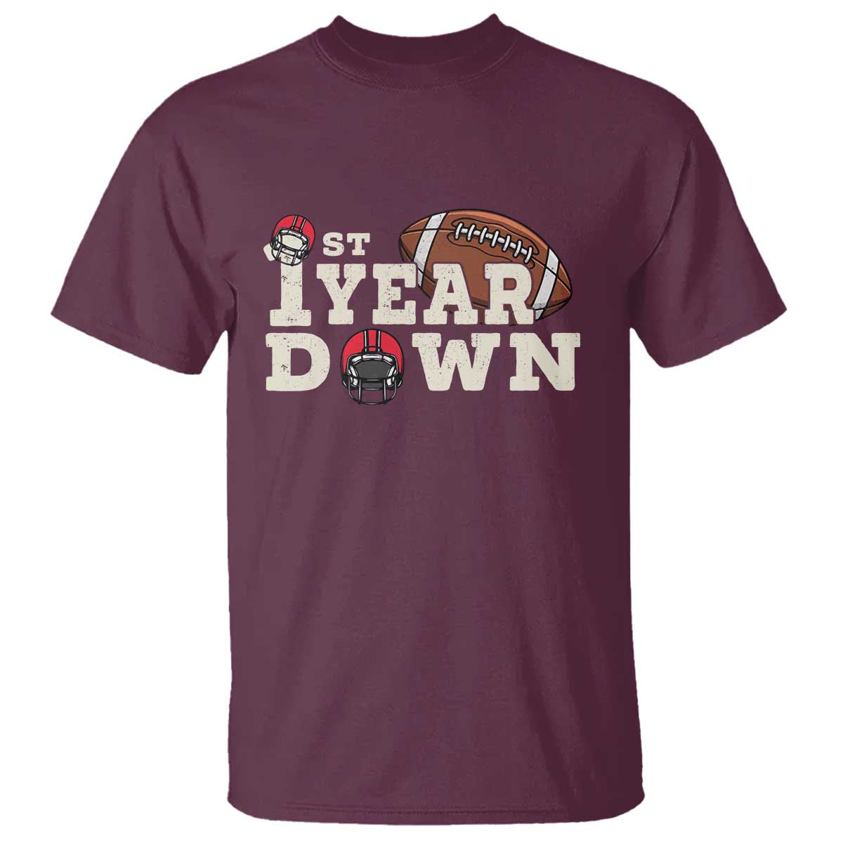 1st Year Down Football T Shirt Touchdown One First Birthday Infant Baby Boy - Wonder Print Shop