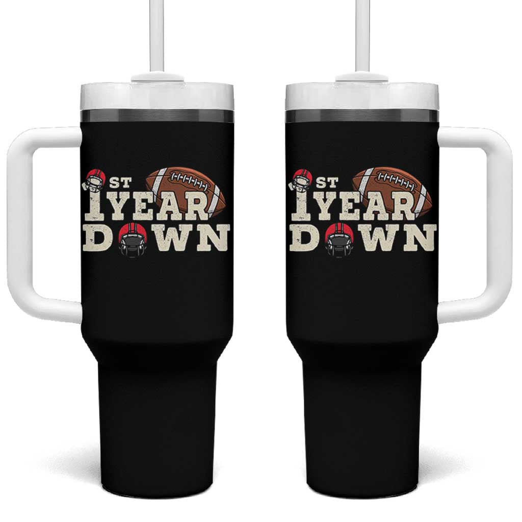 1st Year Down Football Tumbler With Handle Touchdown One First Birthday Infant Baby Boy - Wonder Print Shop