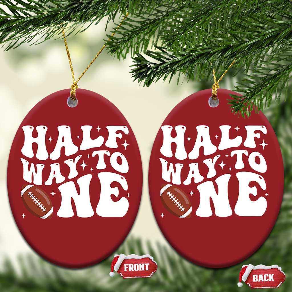 Half Way To One Christmas Ornament 1/2 Birthday Baby Boy Football - Wonder Print Shop