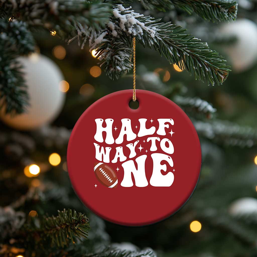 Half Way To One Christmas Ornament 1/2 Birthday Baby Boy Football - Wonder Print Shop