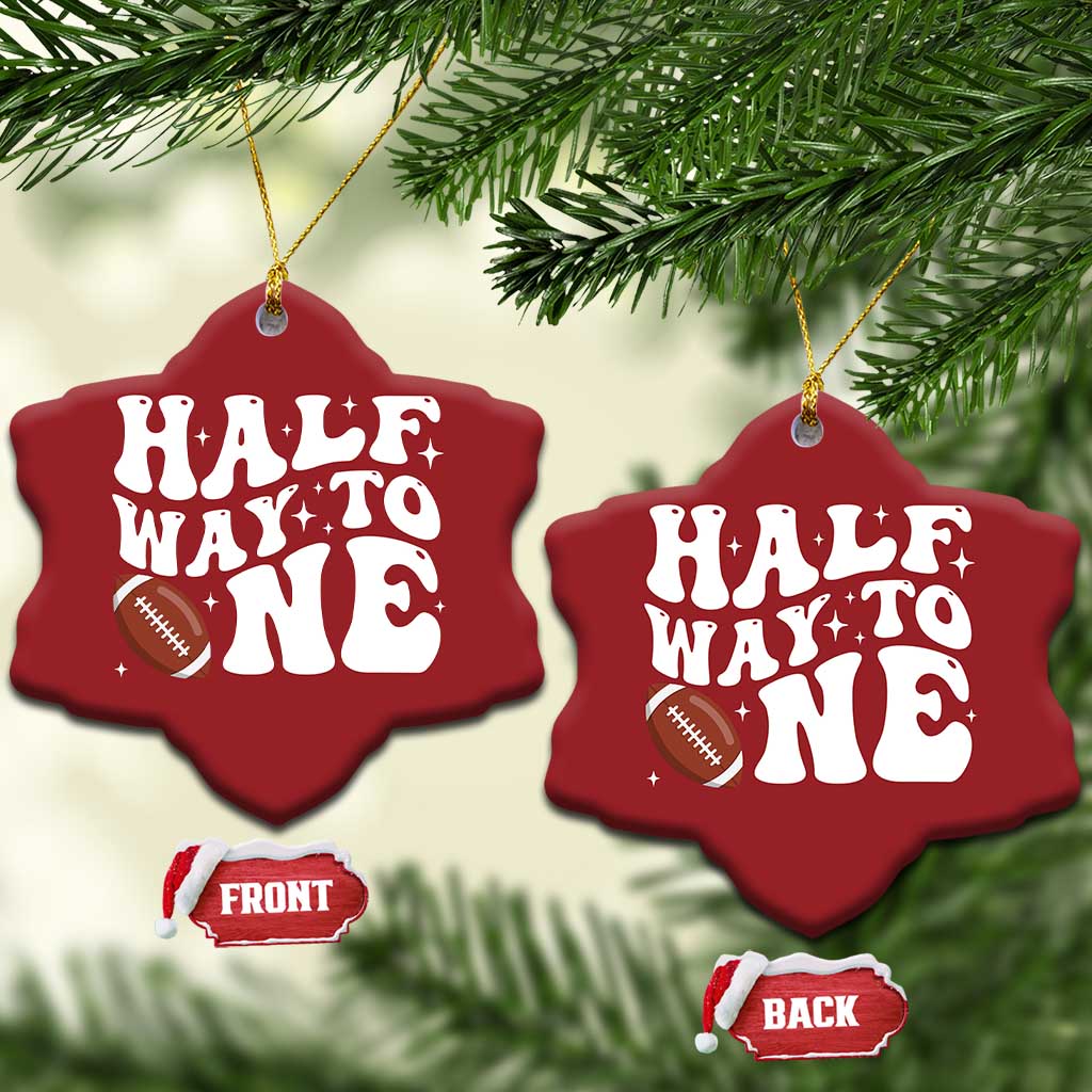 Half Way To One Christmas Ornament 1/2 Birthday Baby Boy Football - Wonder Print Shop