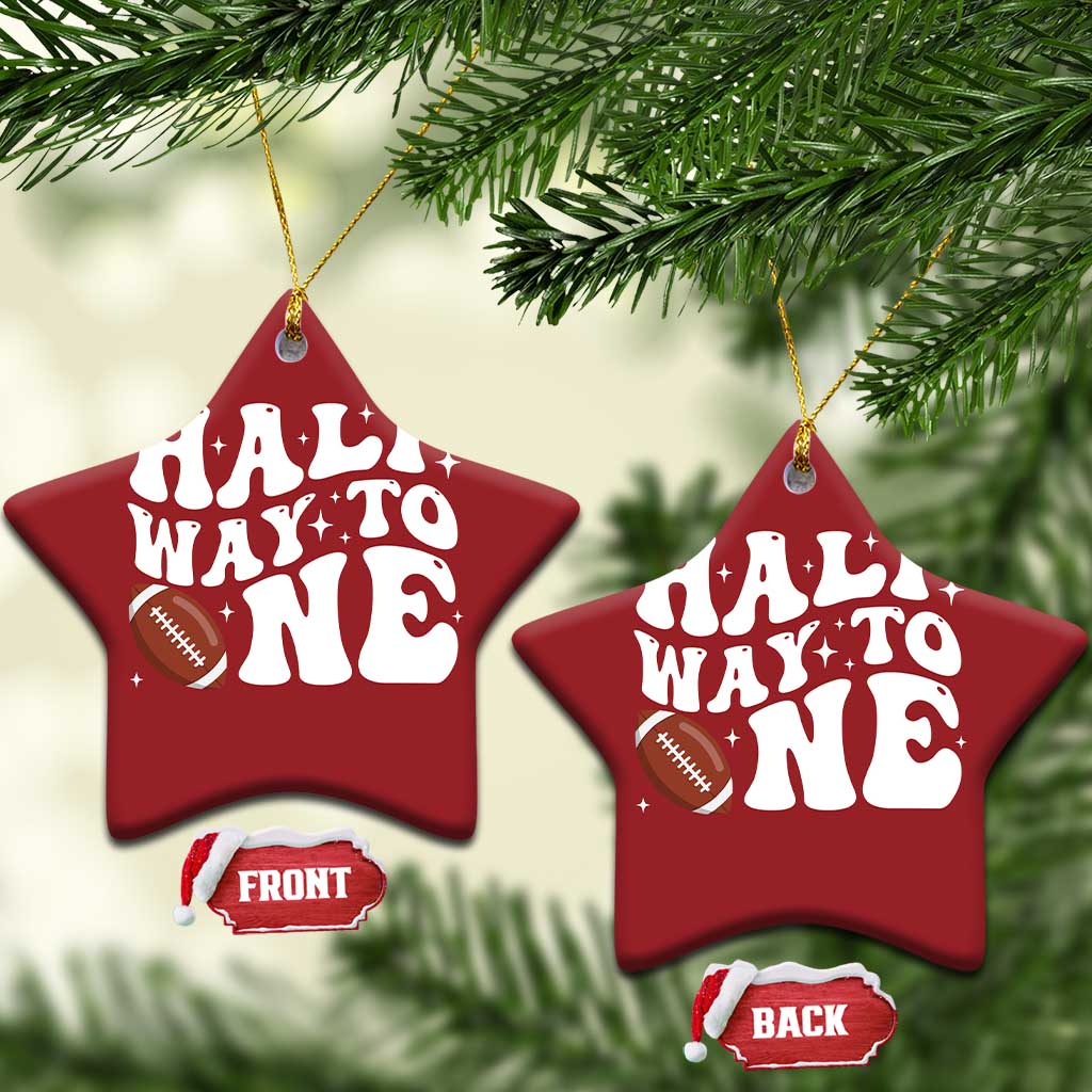Half Way To One Christmas Ornament 1/2 Birthday Baby Boy Football - Wonder Print Shop
