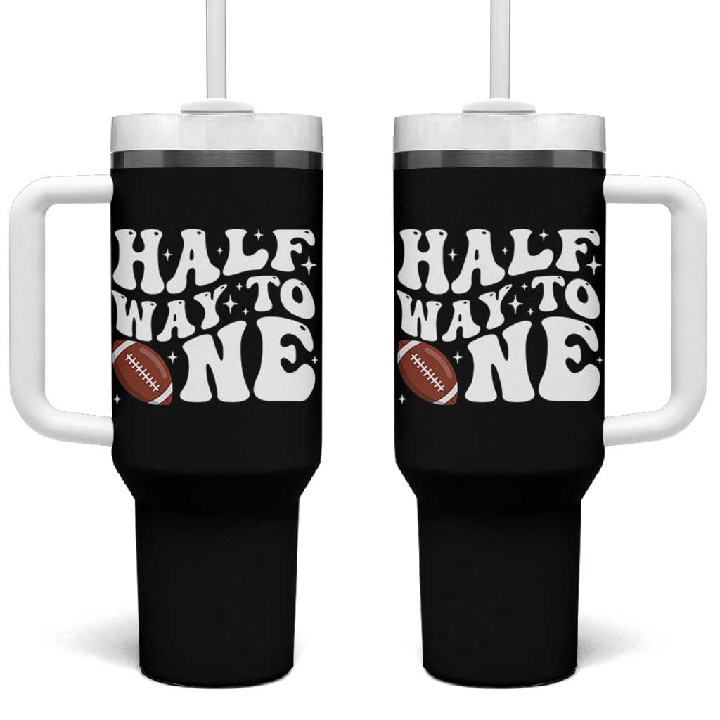 Half Way To One Tumbler With Handle 1/2 Birthday Baby Boy Football - Wonder Print Shop