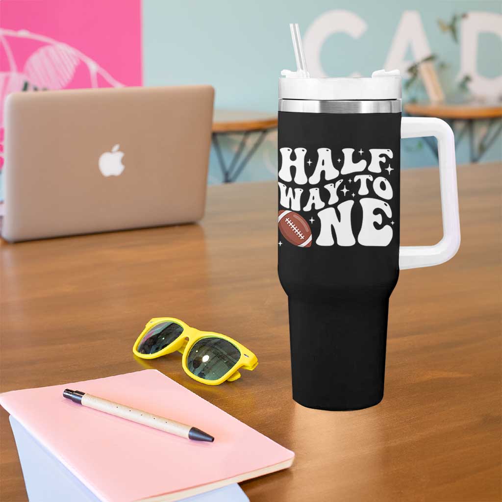 Half Way To One Tumbler With Handle 1/2 Birthday Baby Boy Football - Wonder Print Shop