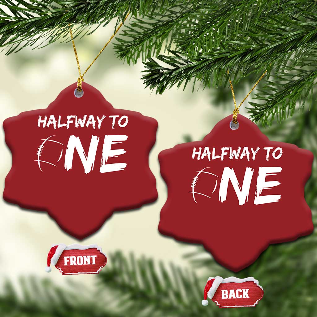 HalfWay To One Christmas Ornament Baby Boy 1/2 Birthday Outfits Football - Wonder Print Shop