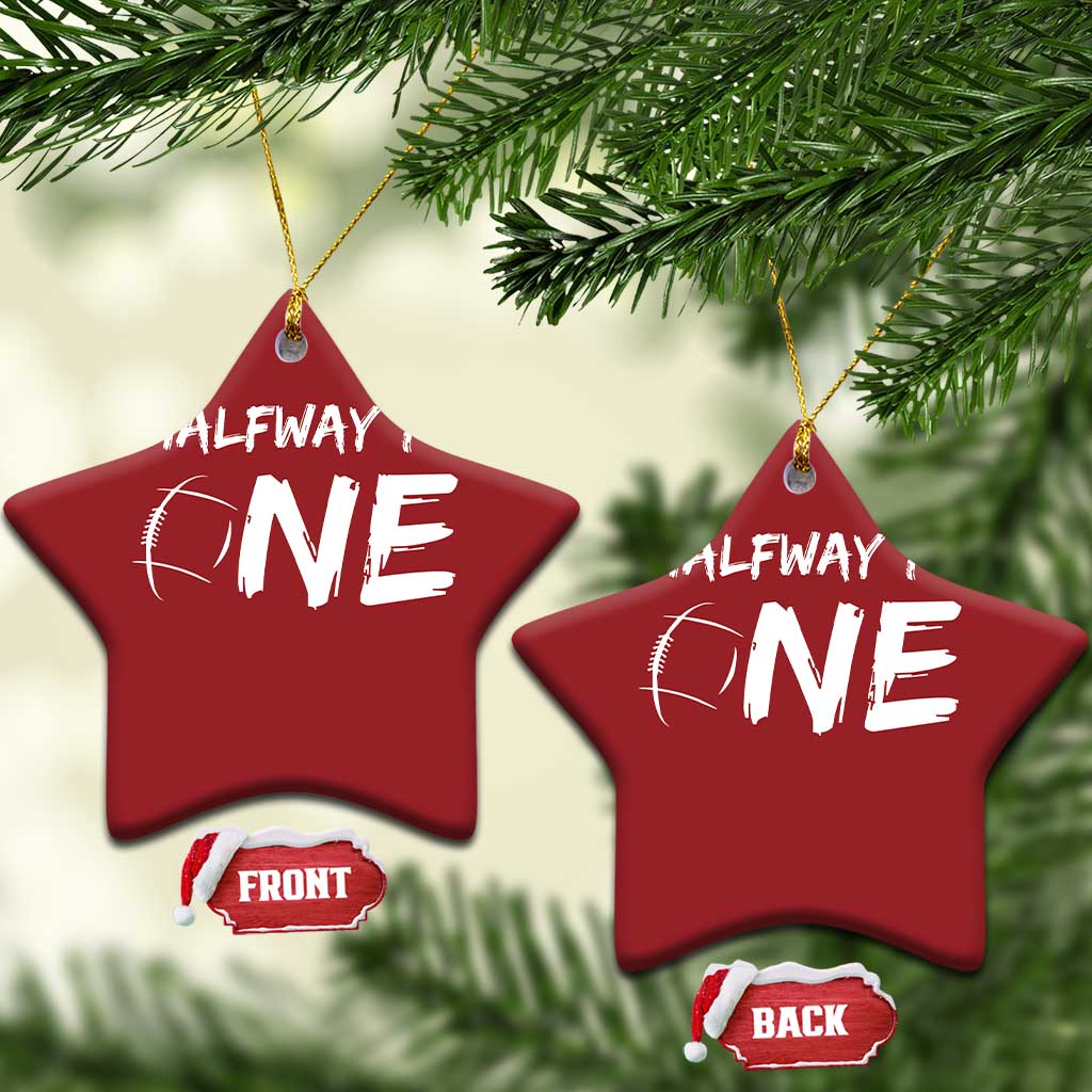 HalfWay To One Christmas Ornament Baby Boy 1/2 Birthday Outfits Football - Wonder Print Shop