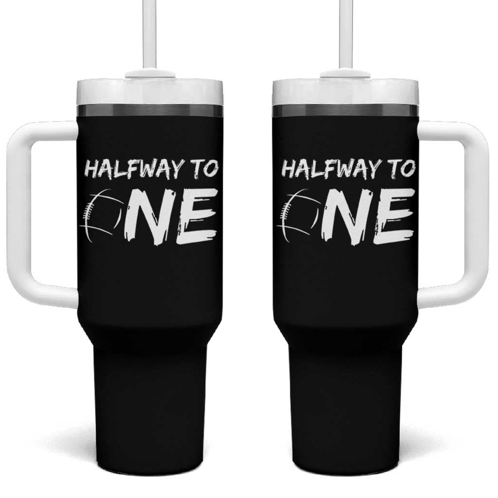 HalfWay To One Tumbler With Handle Baby Boy 1/2 Birthday Outfits Football - Wonder Print Shop