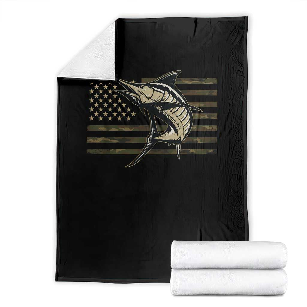 Fishing Camouflage US Flag Throw Blanket Swordfish Fish Fisherman Camo - Wonder Print Shop