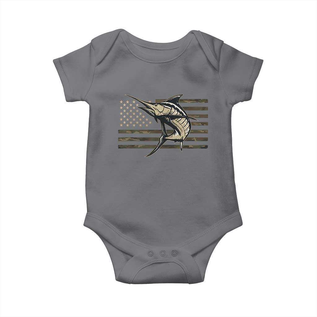 Fishing Camouflage US Flag Baby Onesie Swordfish Fish Fisherman Camo - Wonder Print Shop
