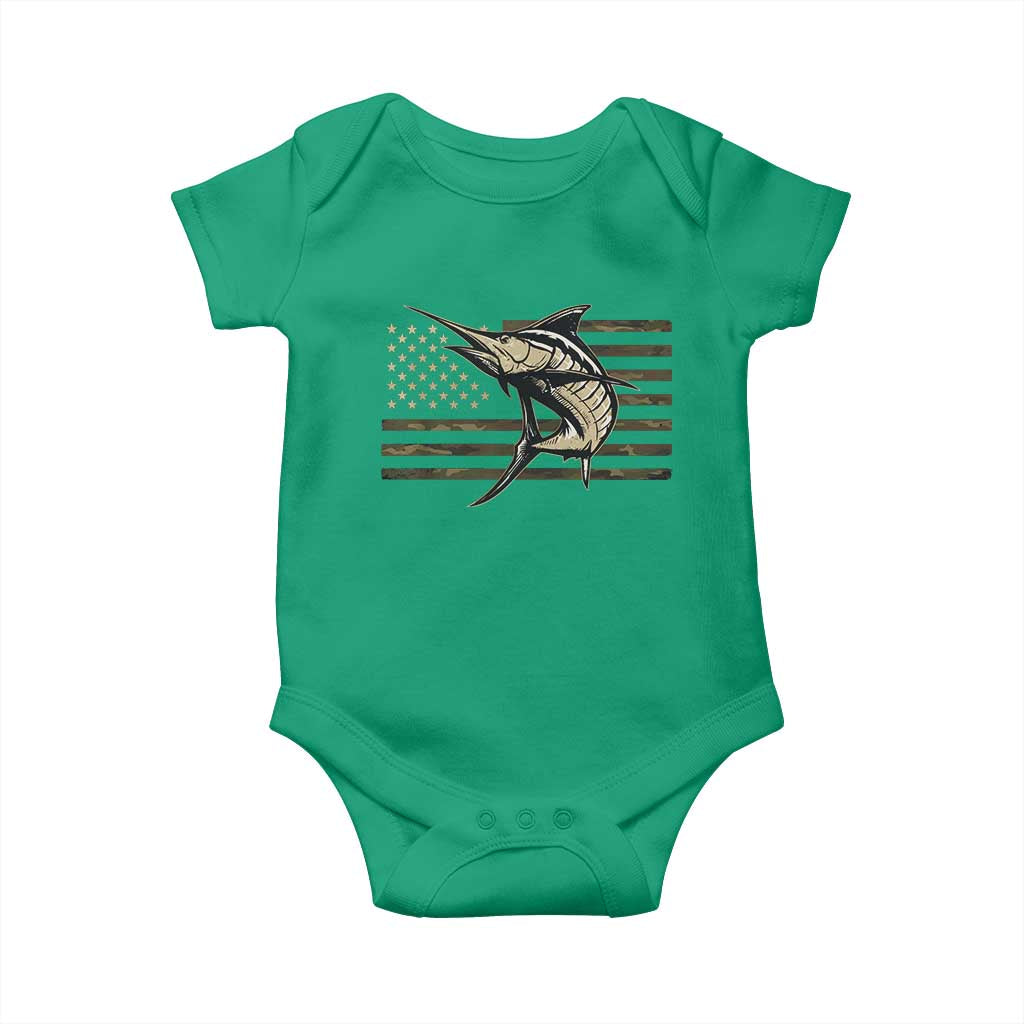 Fishing Camouflage US Flag Baby Onesie Swordfish Fish Fisherman Camo - Wonder Print Shop