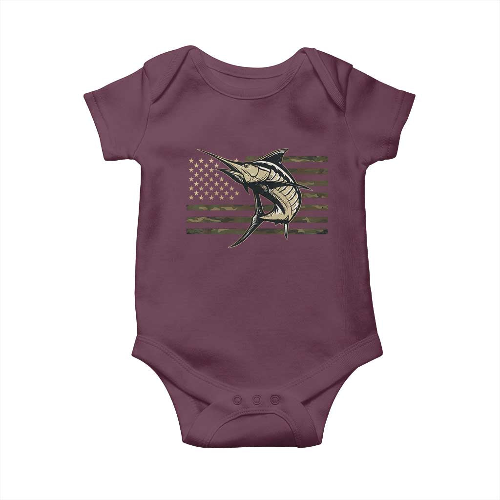 Fishing Camouflage US Flag Baby Onesie Swordfish Fish Fisherman Camo - Wonder Print Shop