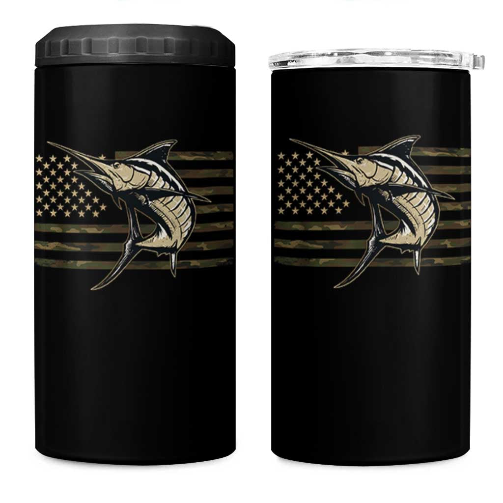 Fishing Camouflage US Flag 4 in 1 Can Cooler Tumbler Swordfish Fish Fisherman Camo - Wonder Print Shop