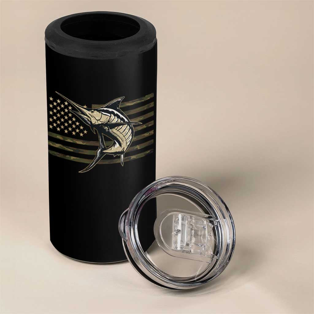 Fishing Camouflage US Flag 4 in 1 Can Cooler Tumbler Swordfish Fish Fisherman Camo - Wonder Print Shop