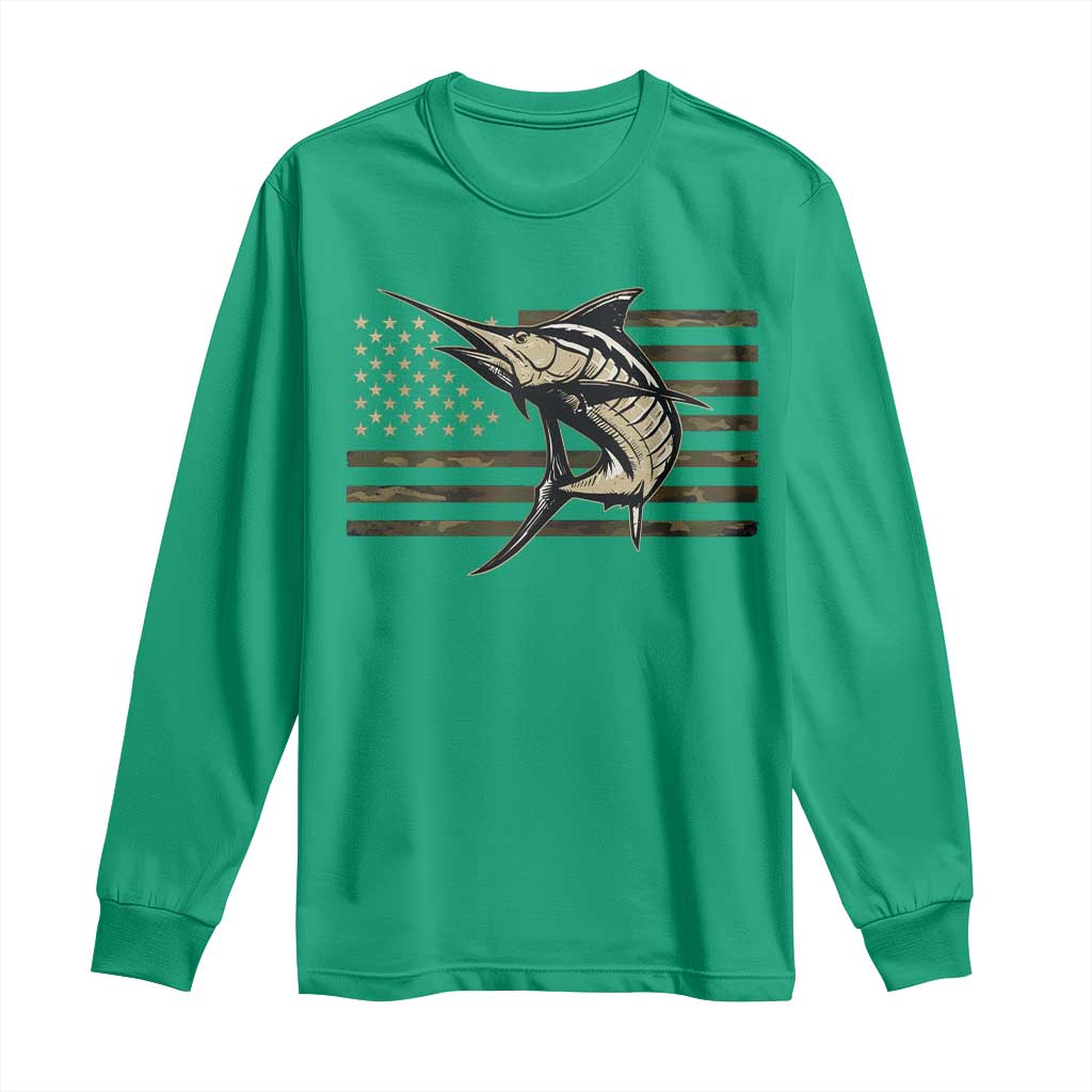 Fishing Camouflage US Flag Long Sleeve Shirt Swordfish Fish Fisherman Camo - Wonder Print Shop