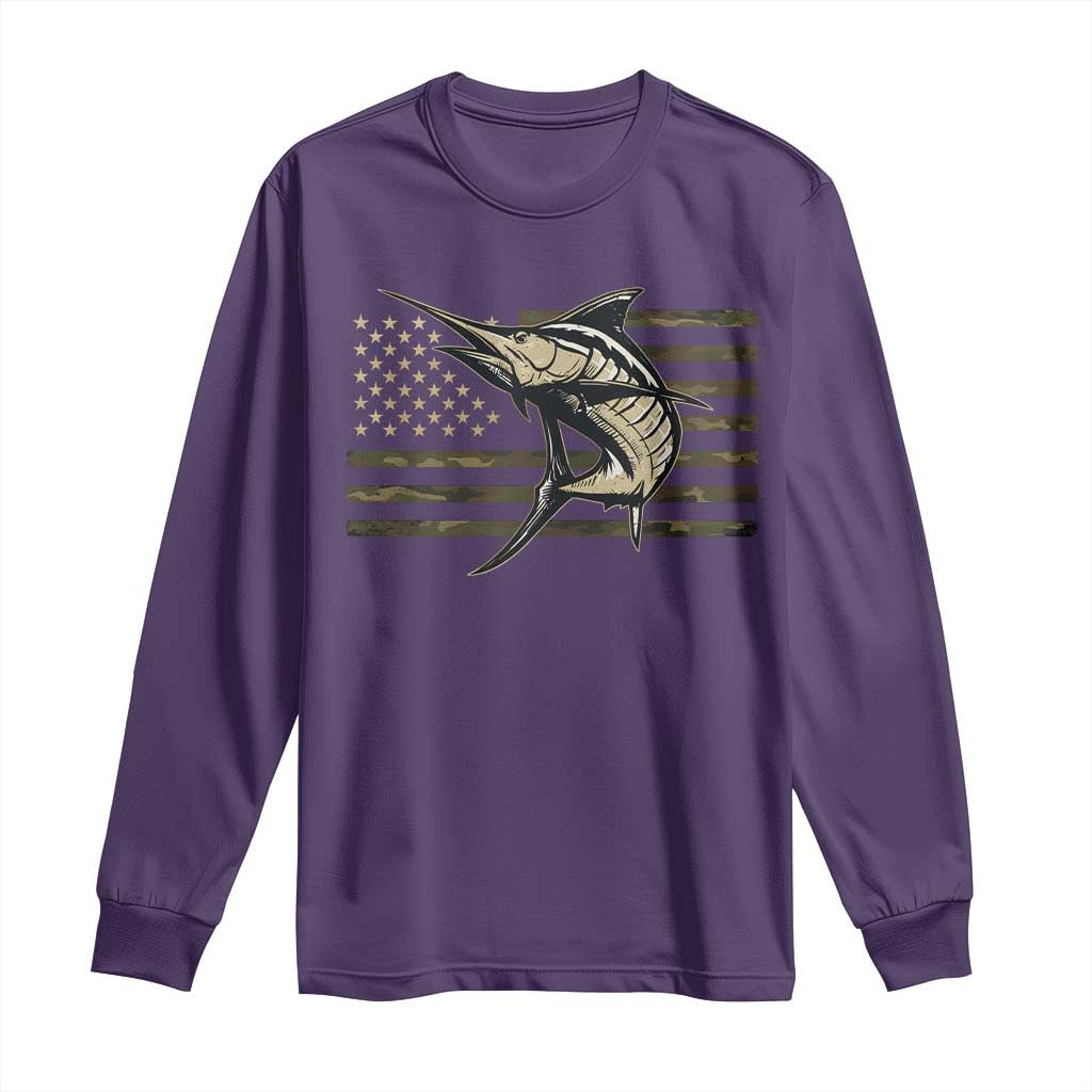 Fishing Camouflage US Flag Long Sleeve Shirt Swordfish Fish Fisherman Camo - Wonder Print Shop